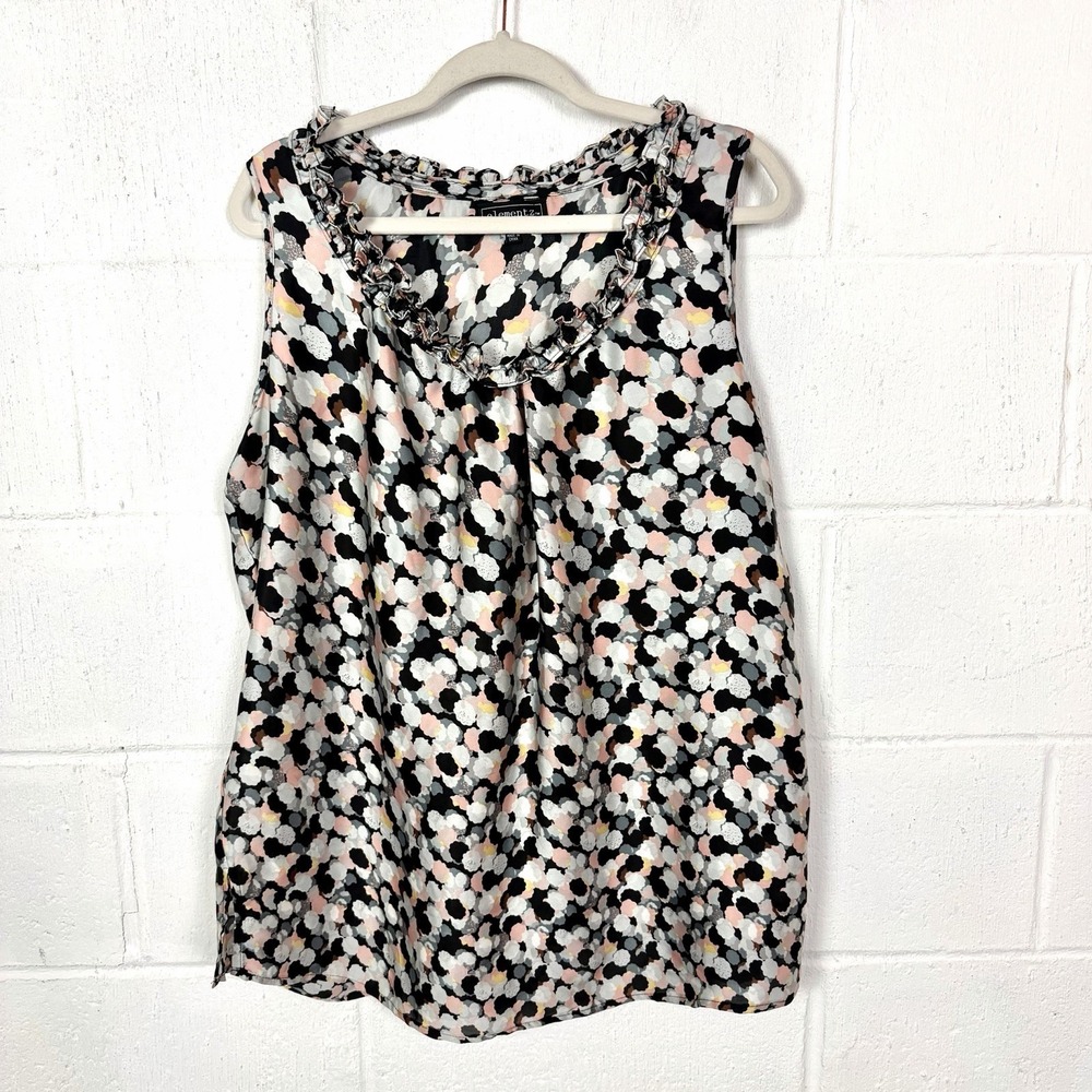 NWT Elementz Women's Sleeveless Silky Top Colorful Ruffle Layers Office Artsy 1X